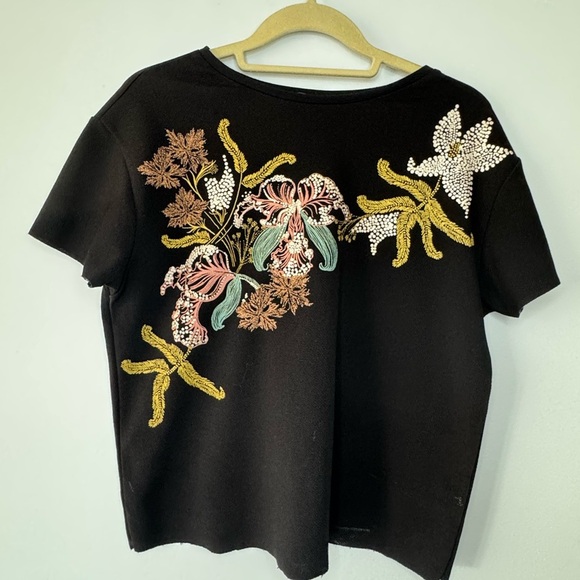 Zara Black Embellished Short Sleeve Tee - Picture 1 of 13